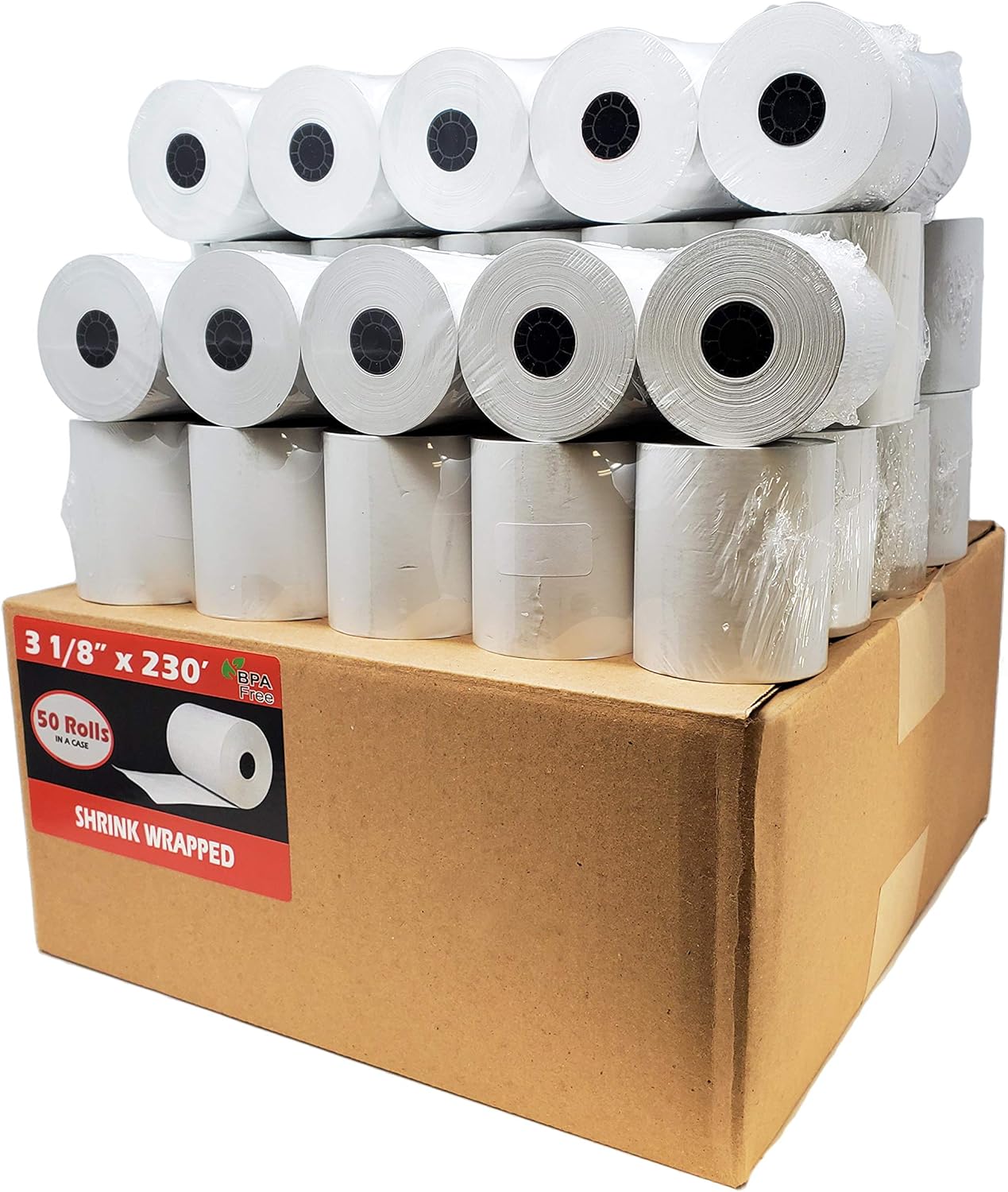 3 1/8" x 230' BPA-Free Thermal Receipt Paper Rolls (50 Rolls)